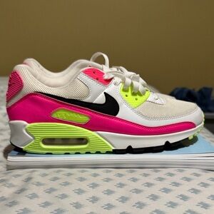 Nike Air Max 90 White Pink and Neon Sneakers